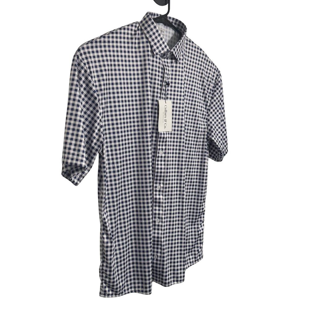 COLLARS & CO Quattro Flex Shirt Mens 2XL Navy Gingham Button Down NWT NWT - Picture 3 of 6